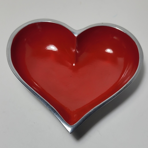 Happy Heart Bowl Polished Aluminum with Red Inside Like New - Picture 5 of 5